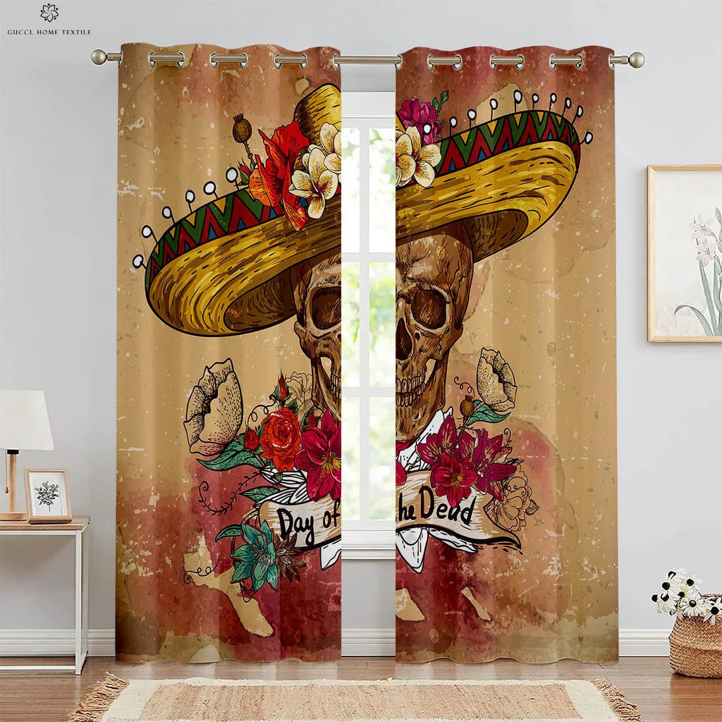 3D-печатные шторы на Хэллоуин, ужасный череп, цветочное оформление окна, спальня, гостиная, ресторан, 2 предмета