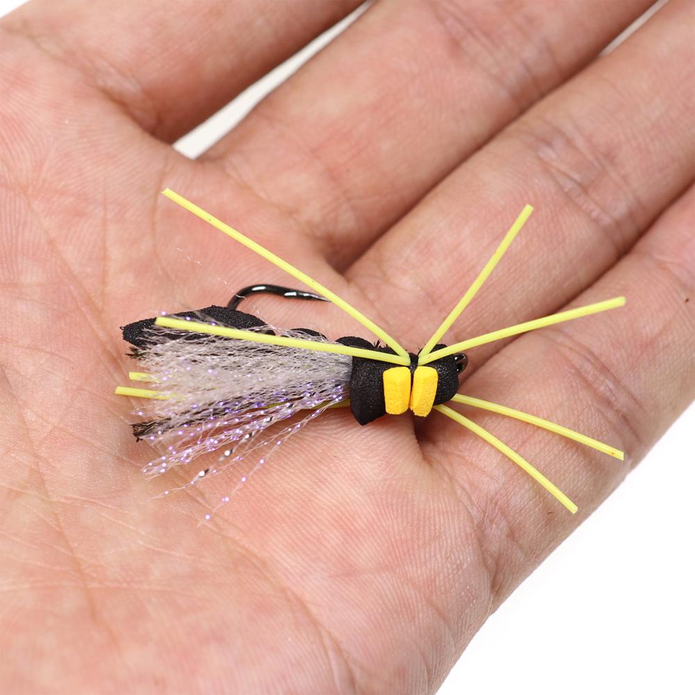 Bimoo 4PCS #10 Yellow Hopper Madam & #4 Black Hopper Fly Fishing Dry Flies Floating Foam Fishing Lures for Trout Bass Pearch
