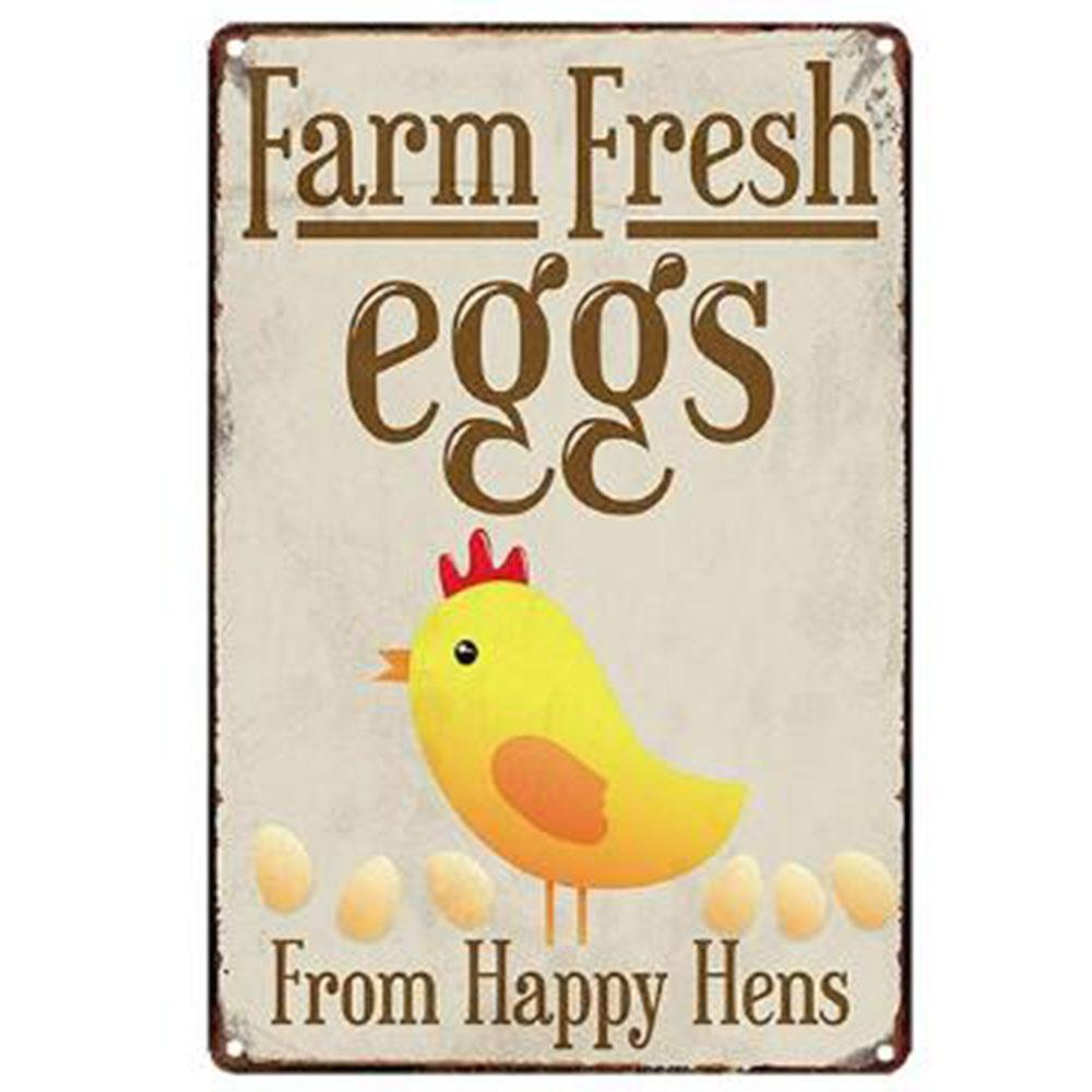 Mfoever Farm Fresh Eggs Metal Tinplate Sign Poster Chicken Egg Shabby Chic Tin Signs Metal Plate xcm