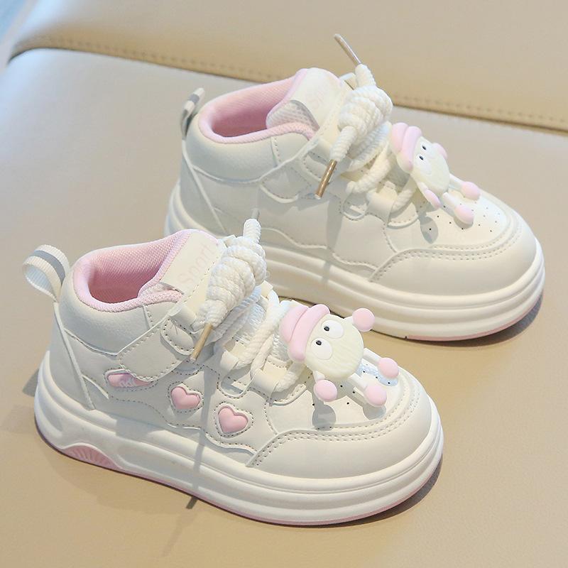 Детская спортивная обувь 2025 весна и осень для девочек маленькие белые туфли мультяшные высокие кеды для мальчиков повседневная обувь на доске мягкая подошва детская обувь