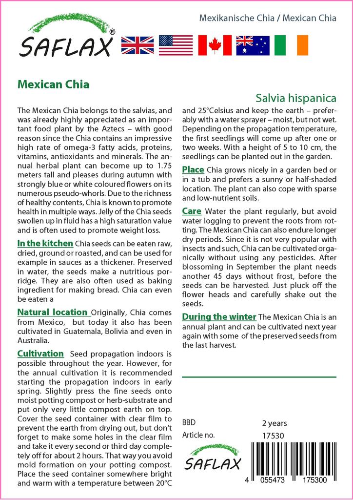 SAFLAX Garden in the Bag - Мексиканский чиа - 500 семян - С субстратом в подходящем пакете - Salvia hispanica