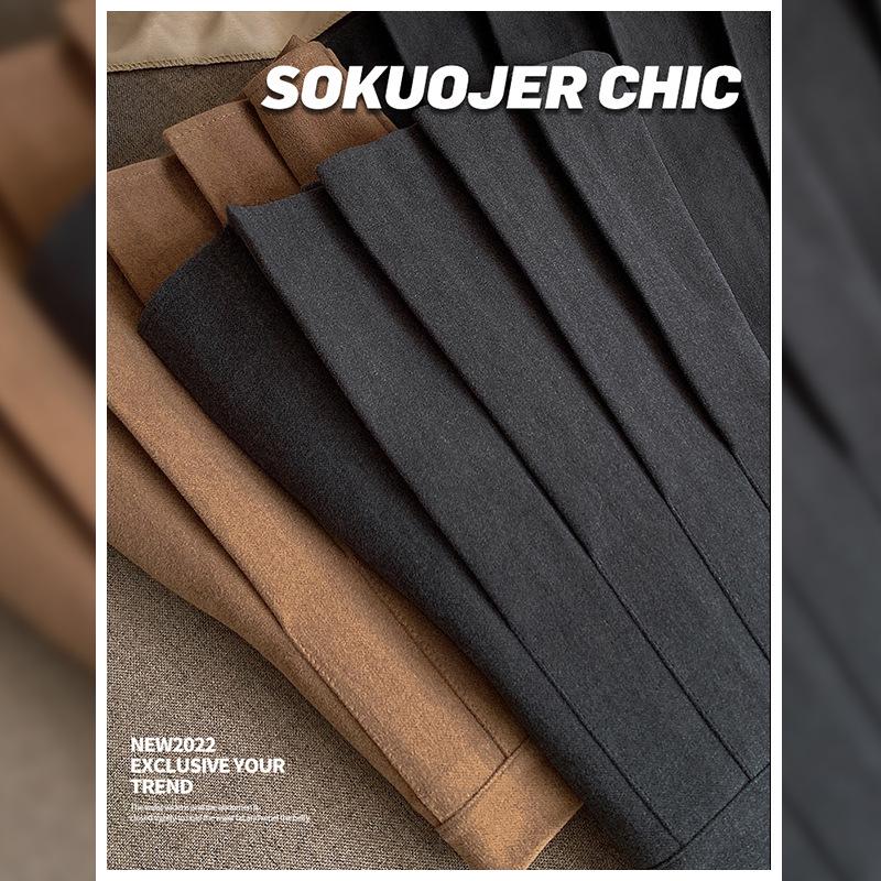 Женская высококачественная черная юбка А-силуэта плиссе из смесовой шерсти - Плотная, с высокой посадкой, стройнящая, большого размера, короткой длины для осени и зимы.