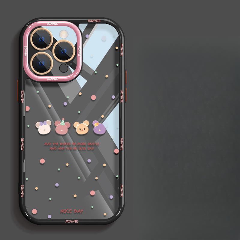 Подходит для чехла для мобильного телефона Apple 15 Iphone14pro Милый Микки в горошек 13 Прозрачный Всесторонний Объектив 11/12 Женский