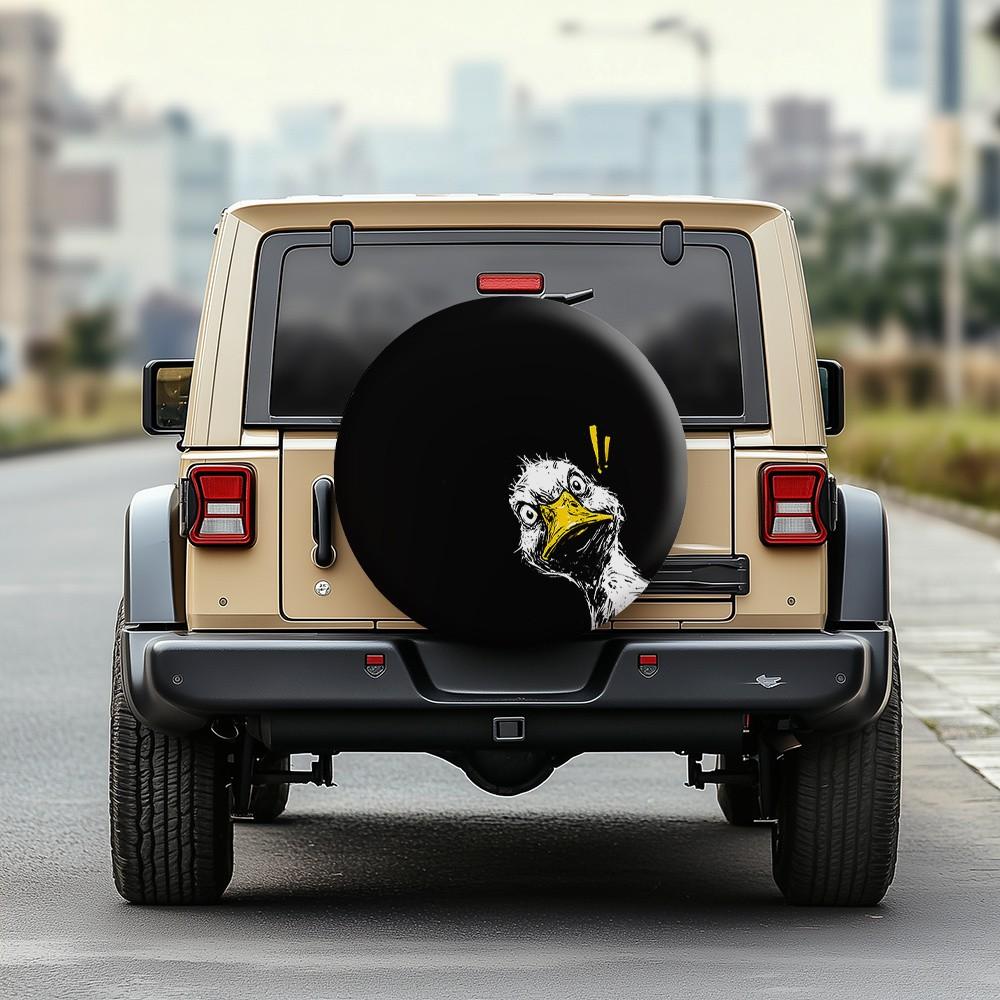 Funny Wide Eyed Duck Peeking Spare Tire Cover Humorous Protector SUV Wheel Accessory Outdoor Accessory