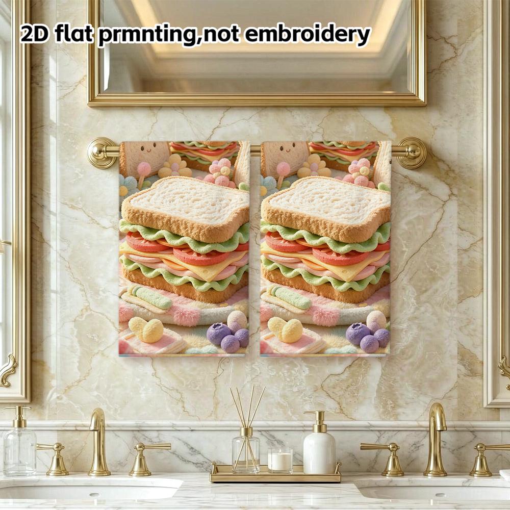 Cute Felt Sandwich Picnic Print Towel, Soft Absorbent Quick Dry Hand And Kitchen Towel