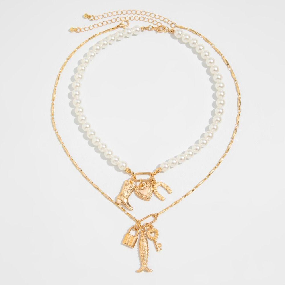 Ожерелье из металлической жемчужной ракушки, многослойное ожерелье в пляжном стиле, винтажное ожерелье из жемчужных бусин, пляж