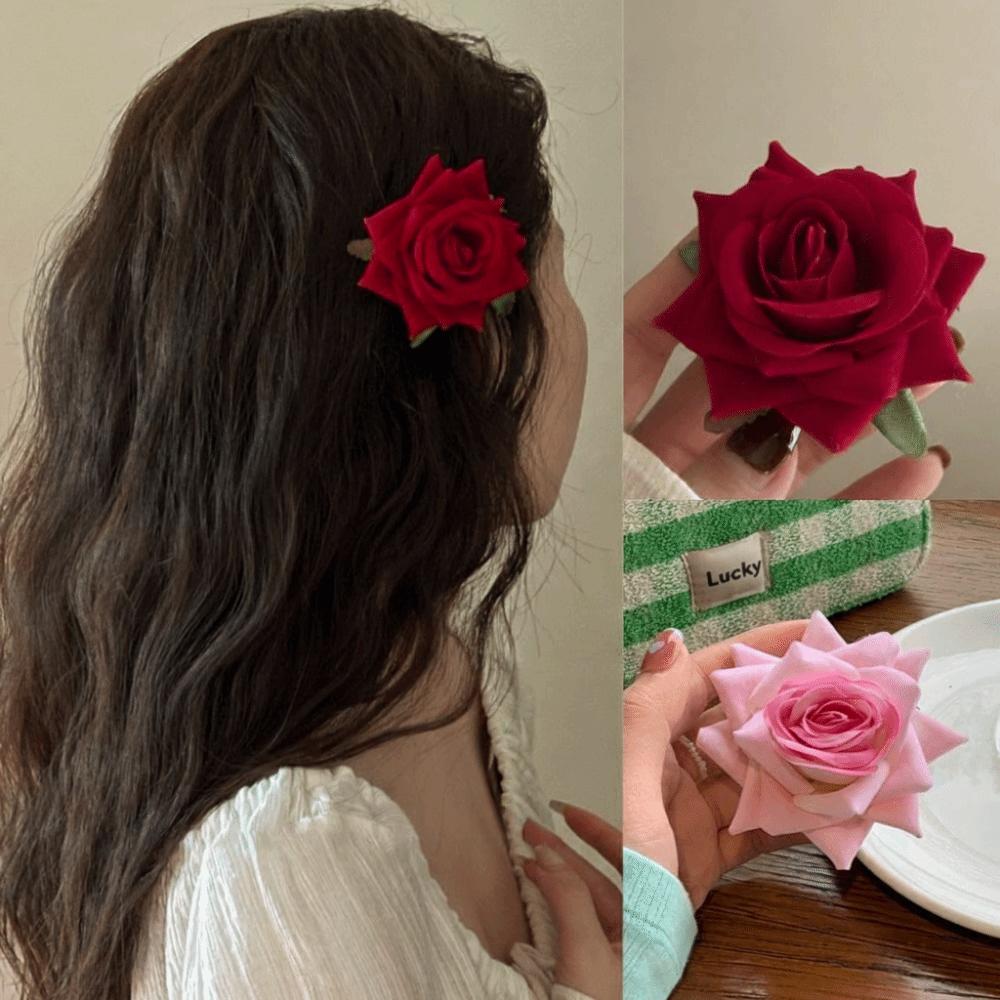 Hair Accessories Red Rose Hairpin Vintage Side Clip Fashion Flower Hair Clips Girls