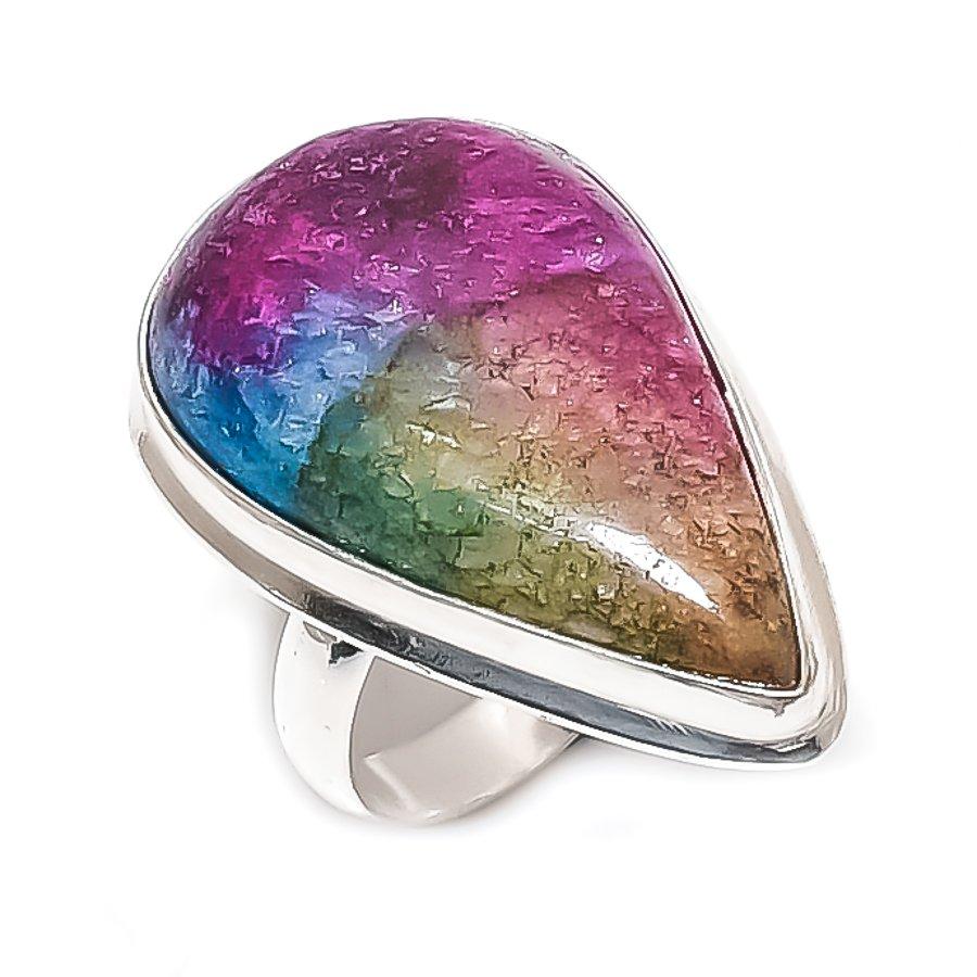 Natural Rainbow Solar Quartz 925 Sterling Silver Jewelry Ring Size 8 u4K83