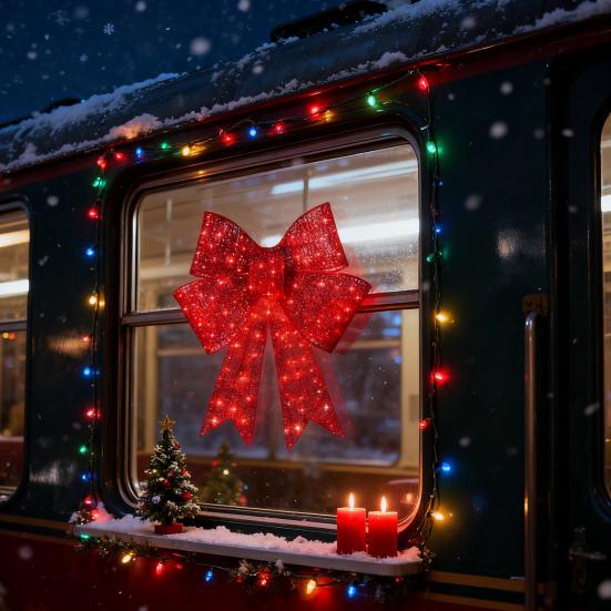 Светодиодное рождественское украшение в виде банта, уличное праздничное украшение для двора с красными огнями, управляемые таймером праздничные гирлянды-банты