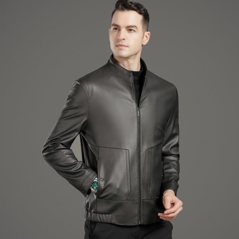 Кожаная куртка мужская осенне-зимняя, новая, деловая, повседневная, свободная, мужская, с воротником-стойкой, кожаная куртка для папы среднего возраста