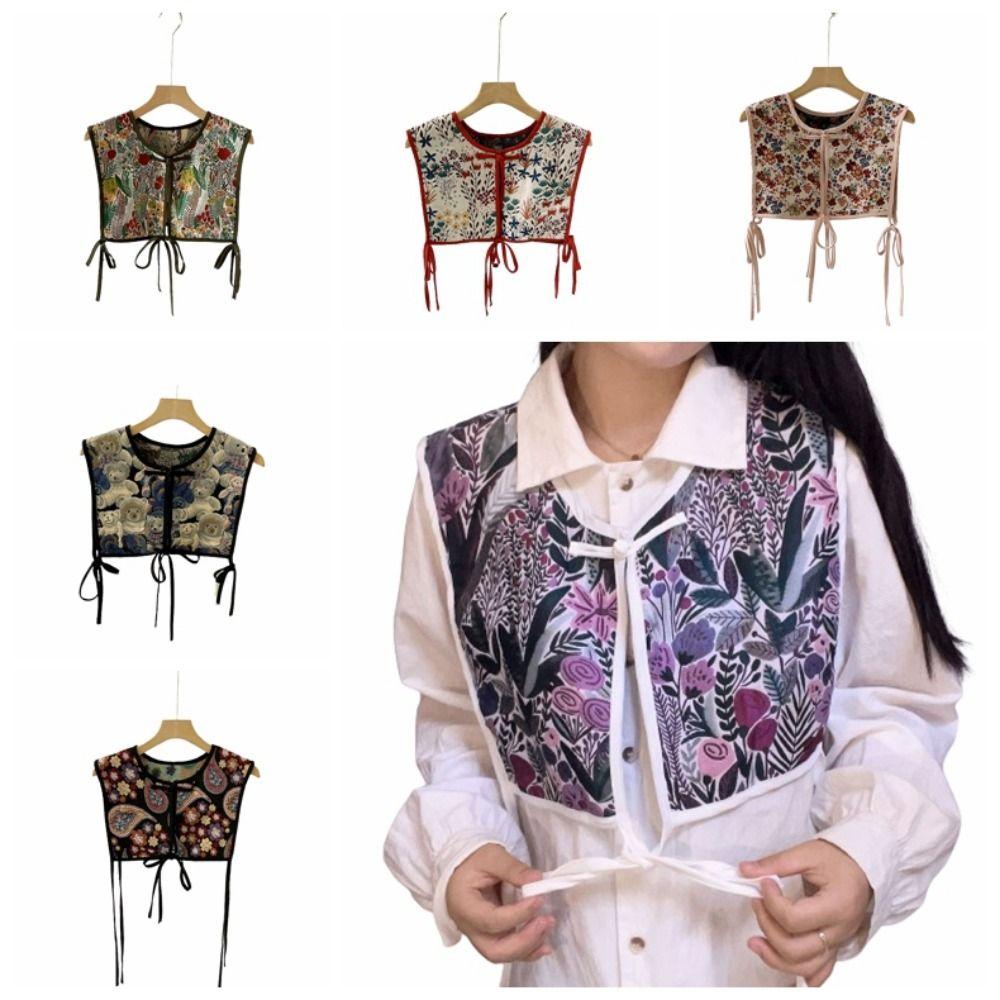 Кейп-накидка с цветочным принтом, с ложным воротником, со шнуровкой на талии, женский вышитый жилет для девочек