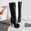 Женские ботинки на высоком каблуке, модная водонепроницаемая платформа, толстый каблук, однотонные, универсальные большие ботинки
