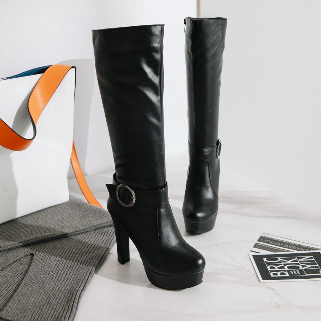 Женские ботинки на высоком каблуке, модная водонепроницаемая платформа, толстый каблук, однотонные, универсальные большие ботинки