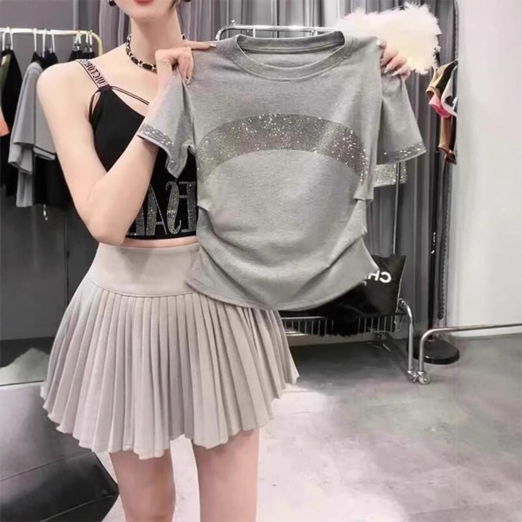 Футболка Diamond In Gray с короткими рукавами для женщин. Летний модный и стильный топ из чистого хлопка.
