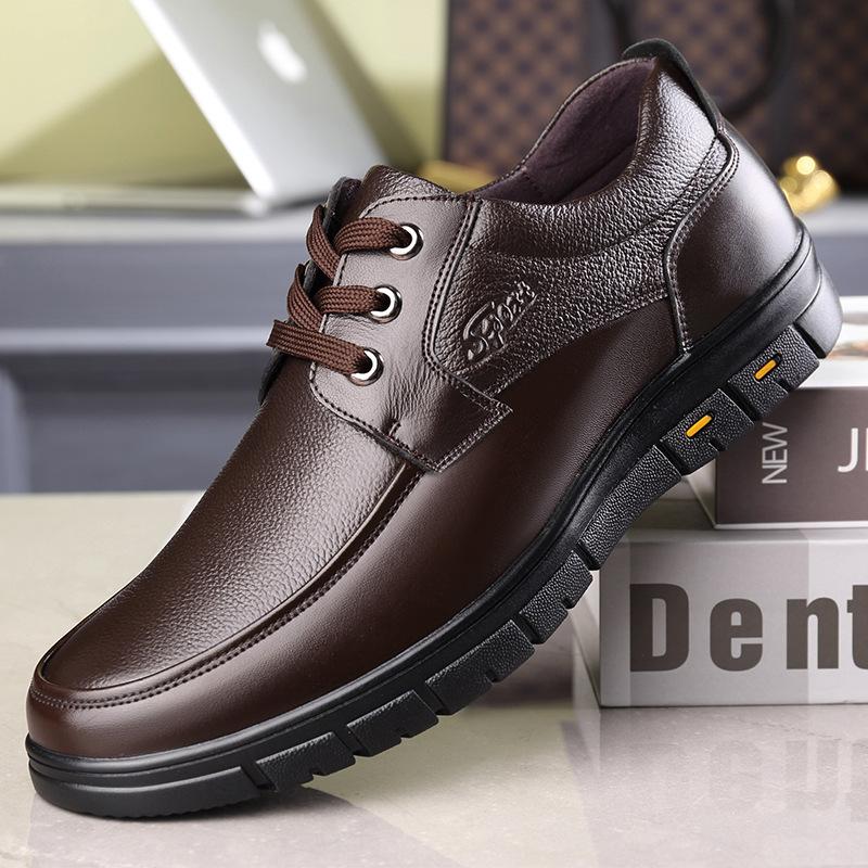 Autumn Men's Leather Shoes Genuine Leather Middle-aged Father Shoes Flat Non-slip Large Size First Layer Cowhide Casual Elderly Men's Shoes