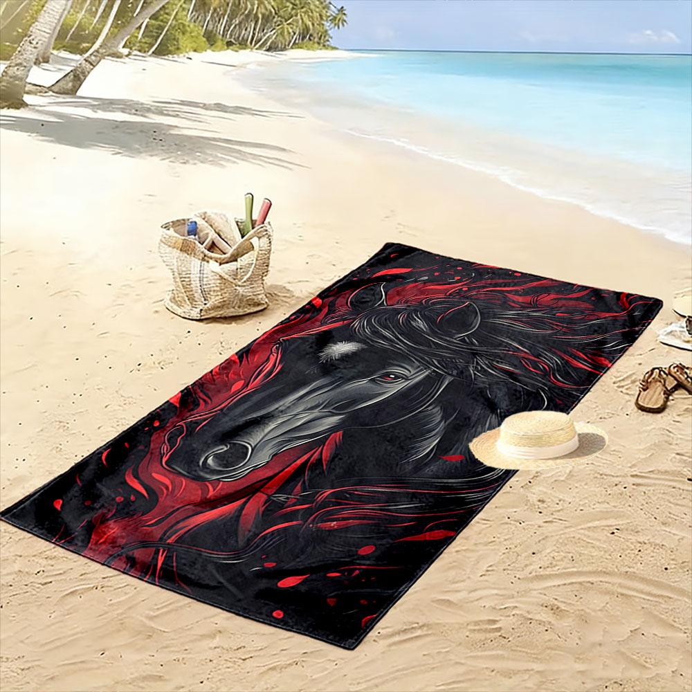 Majestic fiery stallion Print beach towel, quick drying, suitable for travel, outdoor sports, jogging, the beach and swimming, gift
