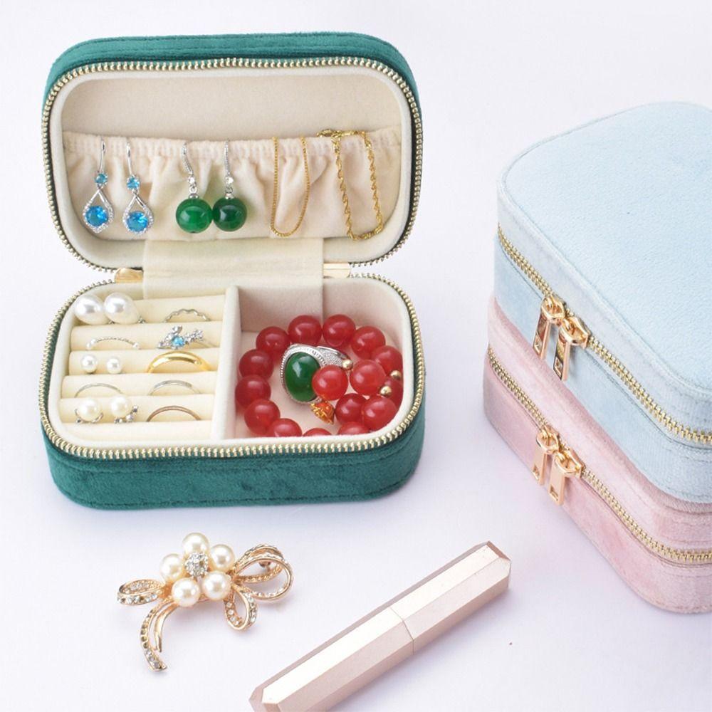 Velvet Portable Jewelry Box Square Necklace Storage Case Travel Jewelry Case Rings Storage Case