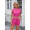 Summer Sleeveless Top Solid Color Crew Neck T-Shirt Drawstring Pocket Shorts Set