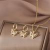 Three-piece set of copper inlaid synthetic zirconia elegant fairy-like butterfly wing pendant earrings and necklace, sparkling luxurious wedding