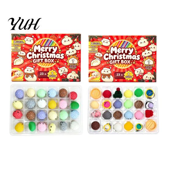 Holiday Countdown Box Merry Christmas Dumpling Gift Box, Xmas Advent Calendar with Stress Relief Toy Squeeze Toys, 24 Days Steamed Bun