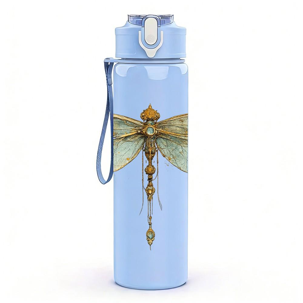 1PC Thin Line Dragonfly Insect Art Print 750ml Color Plastic Sports Water Bottle Leakproof Flip Straw Lid Suitable for Sports Office Home Use