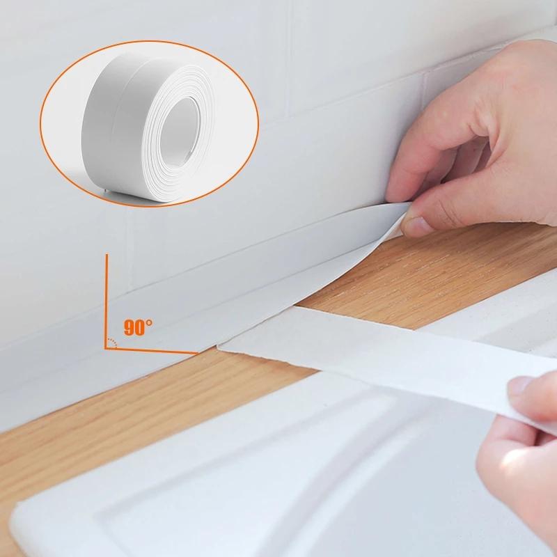 Line Sticker Bathtub Waterproof Wall Bathtub Corner Sealant Sink Self Adhesive Toilet 3.2cm*1.5/3M White PVC Sealing Trim Kitchen Tool For Bathroom