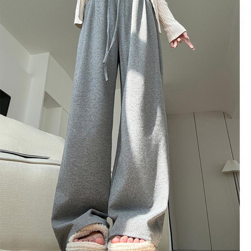Coffee Glutinous Rice Pants for Women In Autumn and Winter New High-waist Drooping Wide-leg Pants Lazy Knitted Casual Pants
