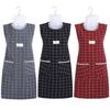 Клетчатый кухонный фартук Хлопковый комбинезон Фартуки шеф-повара Бытовой женский фартук без рукавов Рабочая униформа