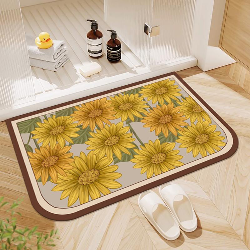 Small fresh flower bathroom door floor mat diatom mud absorbent mat bathroom non-slip carpet bathroom toilet floor mat