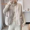 Lady Vest Jacket with Dual Pockets Zip-up Fleece Sleeveless Cardigan Plus Size Loose Round Neck Waistcoat Daily School Travel Vest Coat