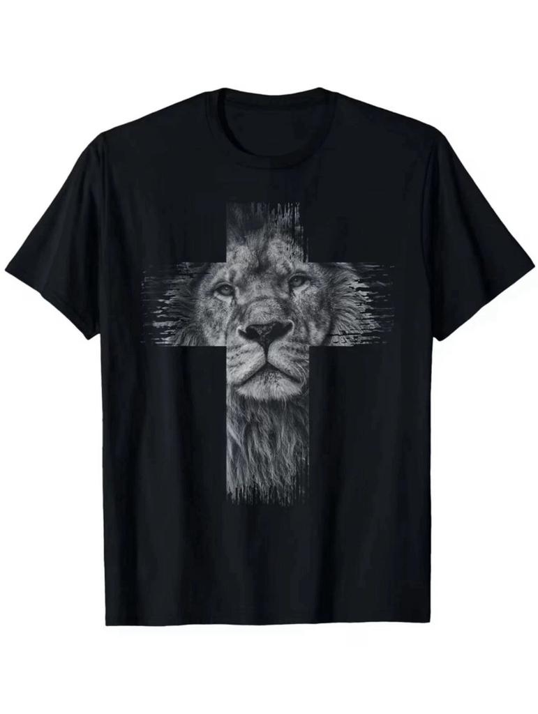 Jesus Lion of Judah Christian Religious Cross T- Shirt