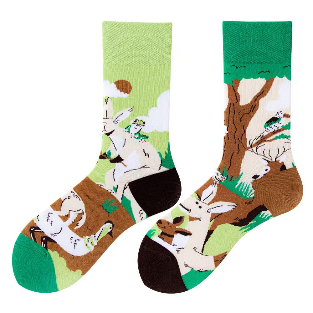 Asymmetric Colorful Christmas Cotton Socks for Couples