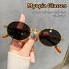 Personality Wood Grain Leg Oval Myopia Sunglasses Luxury Designer Uv Resistant Street Photography Shades Glasses 0 To -4.0