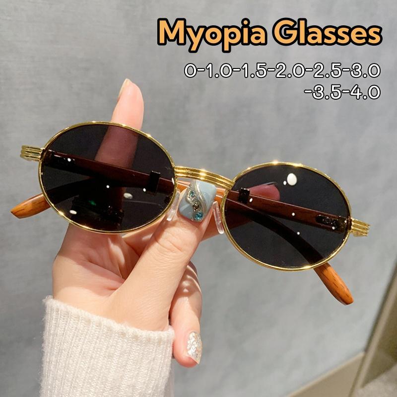 Personality Wood Grain Leg Oval Myopia Sunglasses Luxury Designer UV Resistant Street Photography Shades Glasses 0 To -4.0