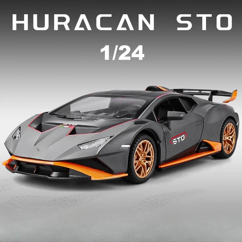 Масштаб 1/24 Huracan Sto Сплав Модель Спортивный Автомобиль Игрушка Литой Металл С Оттяжкой Звуком Светом Транспортное Средство Для Детей Подарки Коллекция
