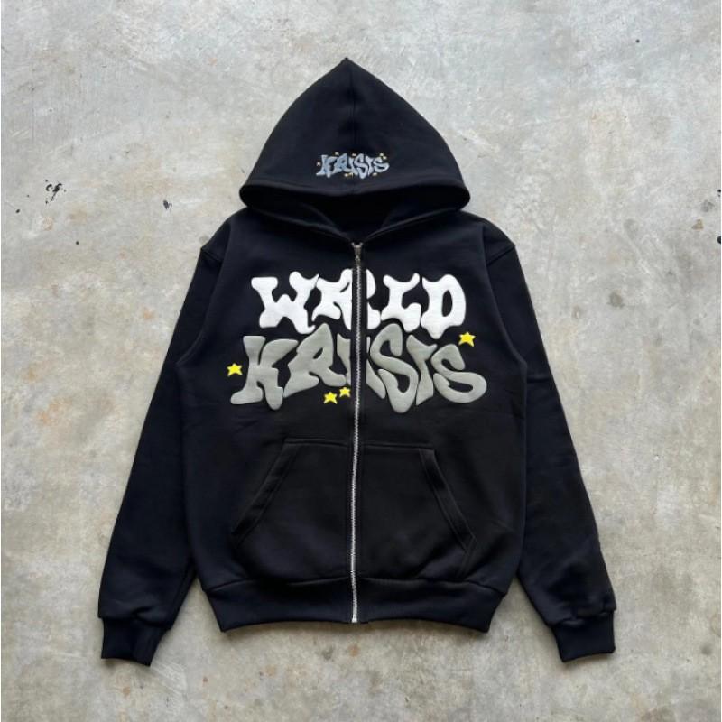 Oversized Y2K Gothic Hoodie Men Women Plus Size Printed Zip-Up Sweatshirt Fleece Lined Loose Fit Streetwear