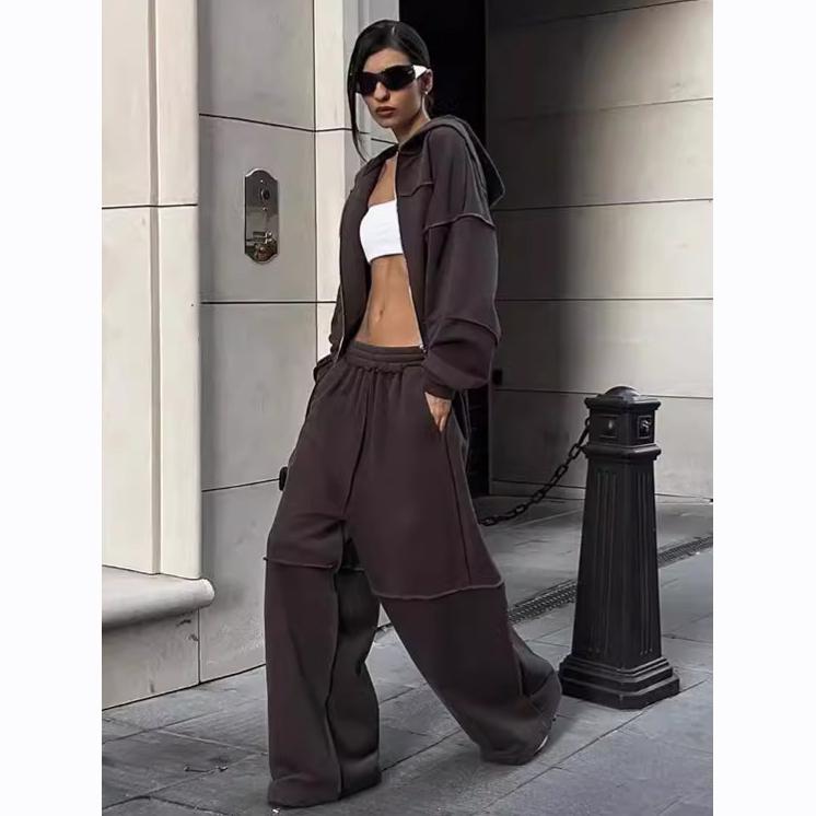 Повседневный спортивный костюм женский комплект из двух частей в полоску спортивная хипстерская куртка с капюшоном на молнии широкие брюки