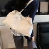 PU Leather Shoulder Bag Tote Bag with Bow Lace Pendant Versatile Armpit Bag Solid Color Large Capacity Underarm Bag Travel
