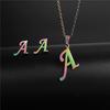 RUI RUI YU 26 Letter Colorful Stainless Steel Jewelry Sets for Women Men Alphabet Initial Chain Pendant Necklace Earrings Kids Gift