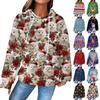 Women's Fashion Loose Hooded Pullover Long Sleeve Plaid Sweatshirt With Drawstring, Drop Shoulder, Pocket, Christmas Print Top