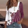 Women's Fashion Casual Long Sleeve Shirt Floral Printed Button V Neck Up Tops