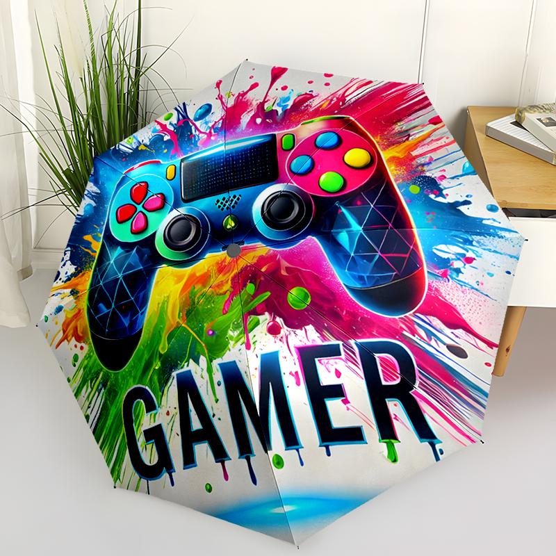 Game Console Theme Folding Umbrella-Fashionable Auto-Open Design 8 Iron Ribs Plastic Handle Foldable Sunshade,Perfect Gifts