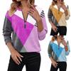 Women's Tops And Winter Color Matching Loose Zipper Long Sleeve V-neck Sweatshirt