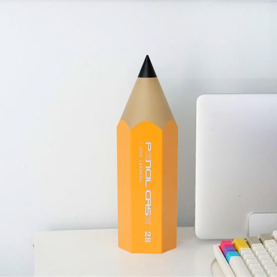 Pen Holder with Dustproof Lid Pencil Shape Large Capacity Student Classroom School Desktop Pen Makeup Brush Storage Organizer Container