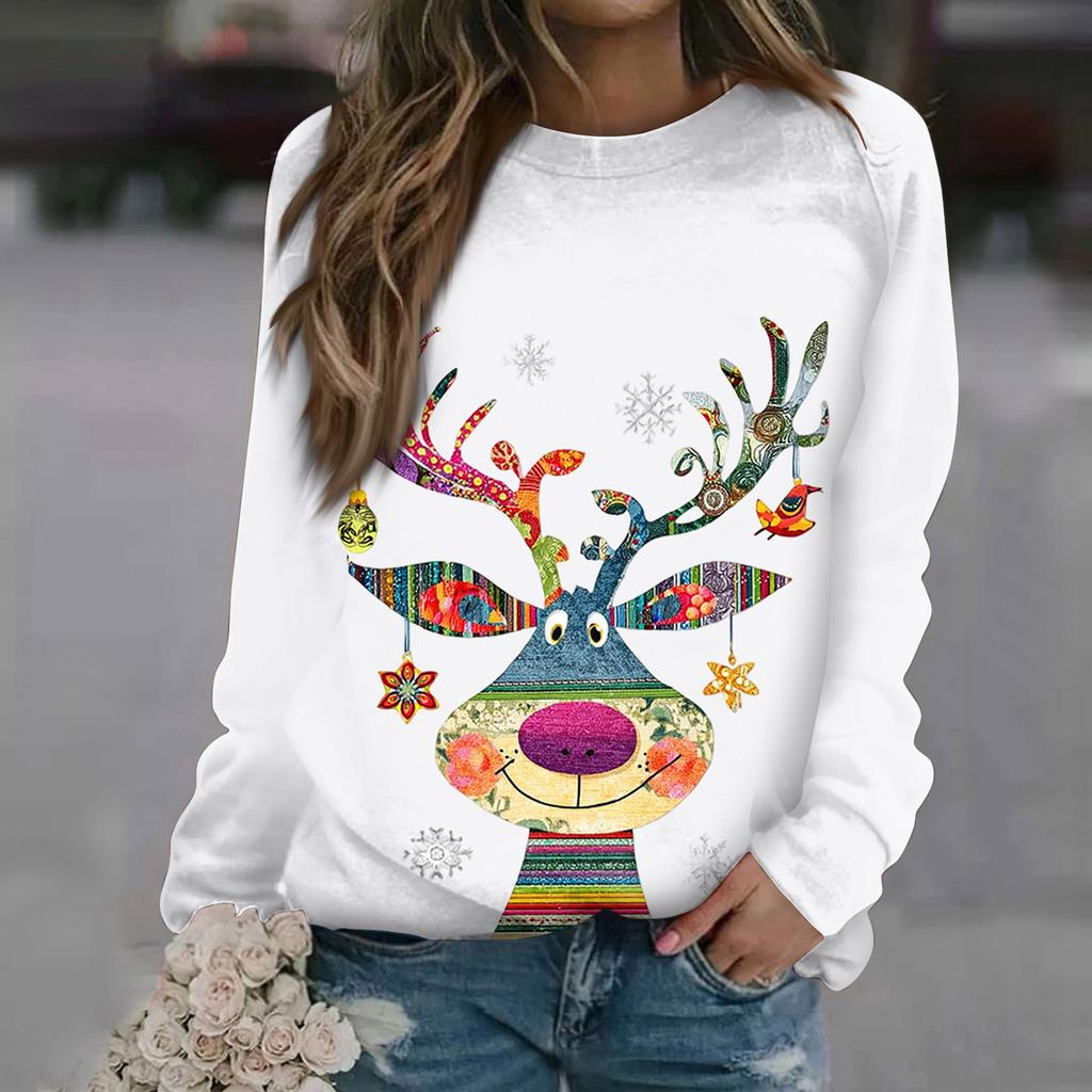 Женские топы с круглым вырезом, хлопковая женская повседневная модная пуловер с длинным рукавом и круглым вырезом с принтом, блузка