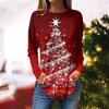 Женская свободная футболка с круглым вырезом и рождественским принтом, длинный рукав, топы, пуловер