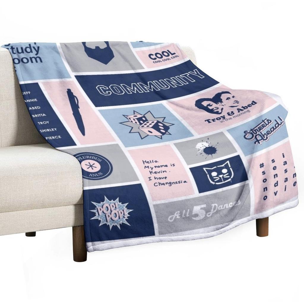 community collage gray / blue Throw Blanket Sofa Quilt Moving Soft Plush Plaid Travel Blankets