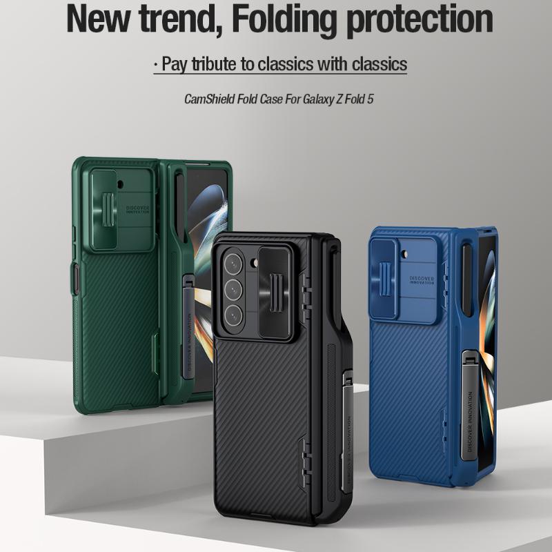 NILLKIN For Samsung Galaxy Z Fold 5 Case With Pen Slot Phone Holder Frosted Shield Fold 180°Folding Cover For Samsung Z Fold5 5G
