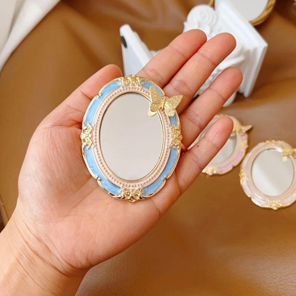 Romantic Antique Handheld Makeup Mirror Reliefs Portable Mirror Mini Retro Makeup Mirror Gift