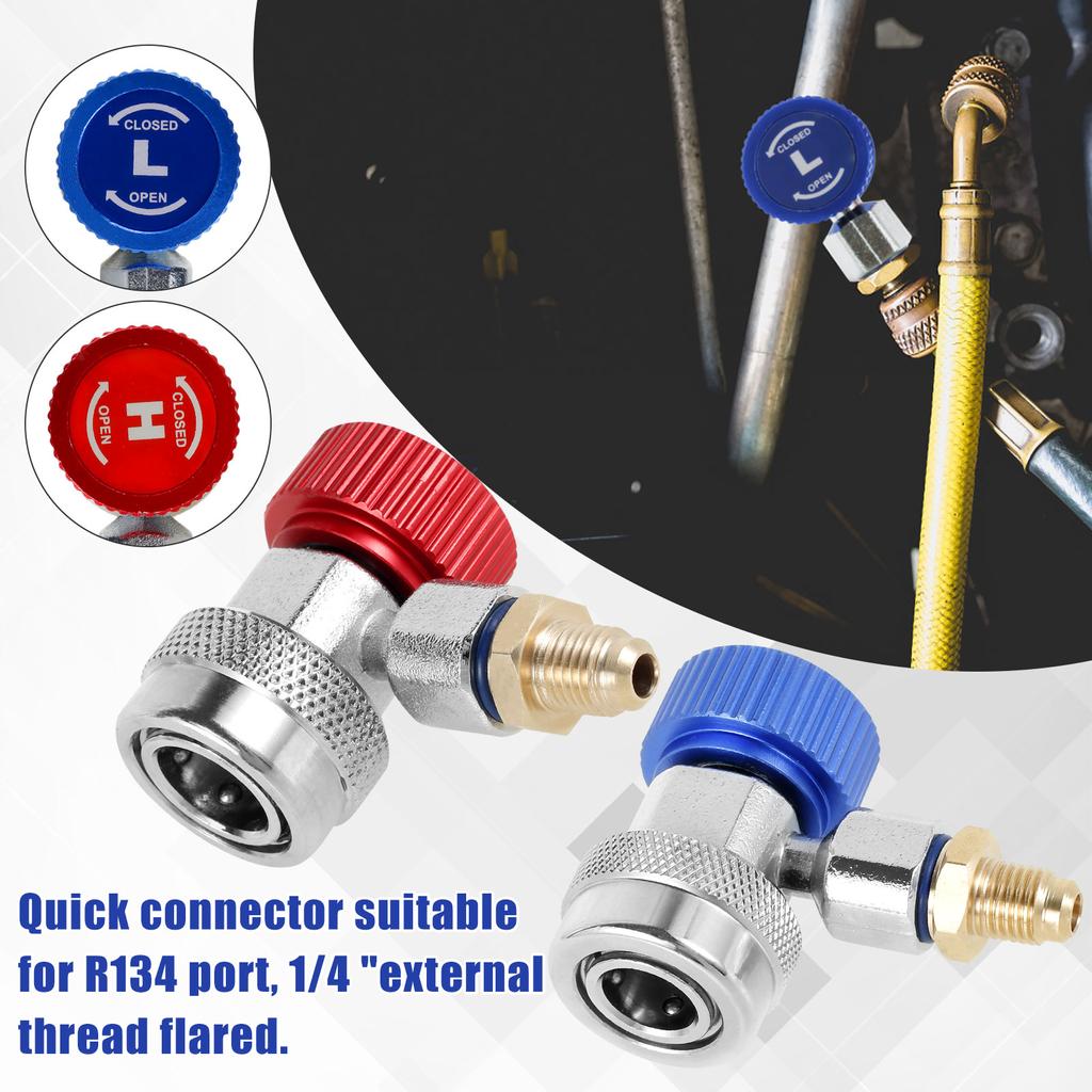 For R134A Quick Coupler Adapter with 1/4inch Male Flare High/Low Fitting Coupler Connector Replacement for Car Air Conditioner